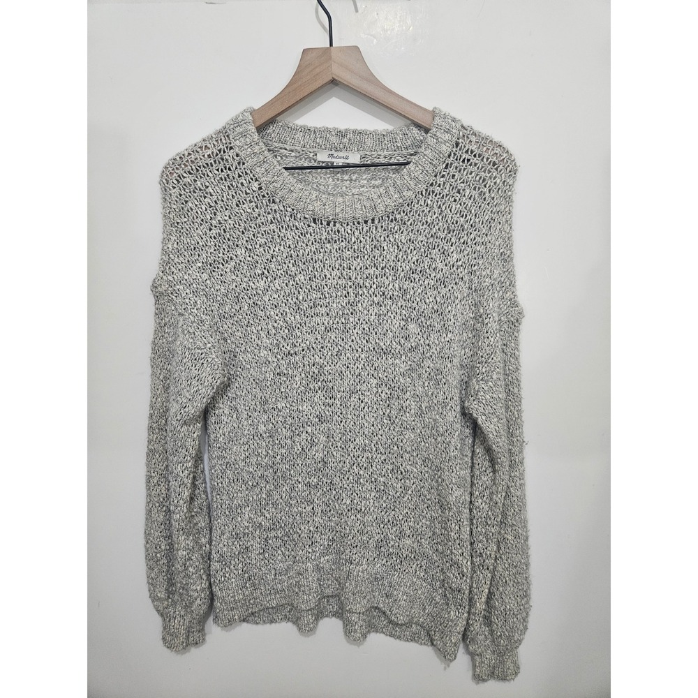Madewell Gray White Marled Open Knit Cotton Alpaca Wool Sweater XS